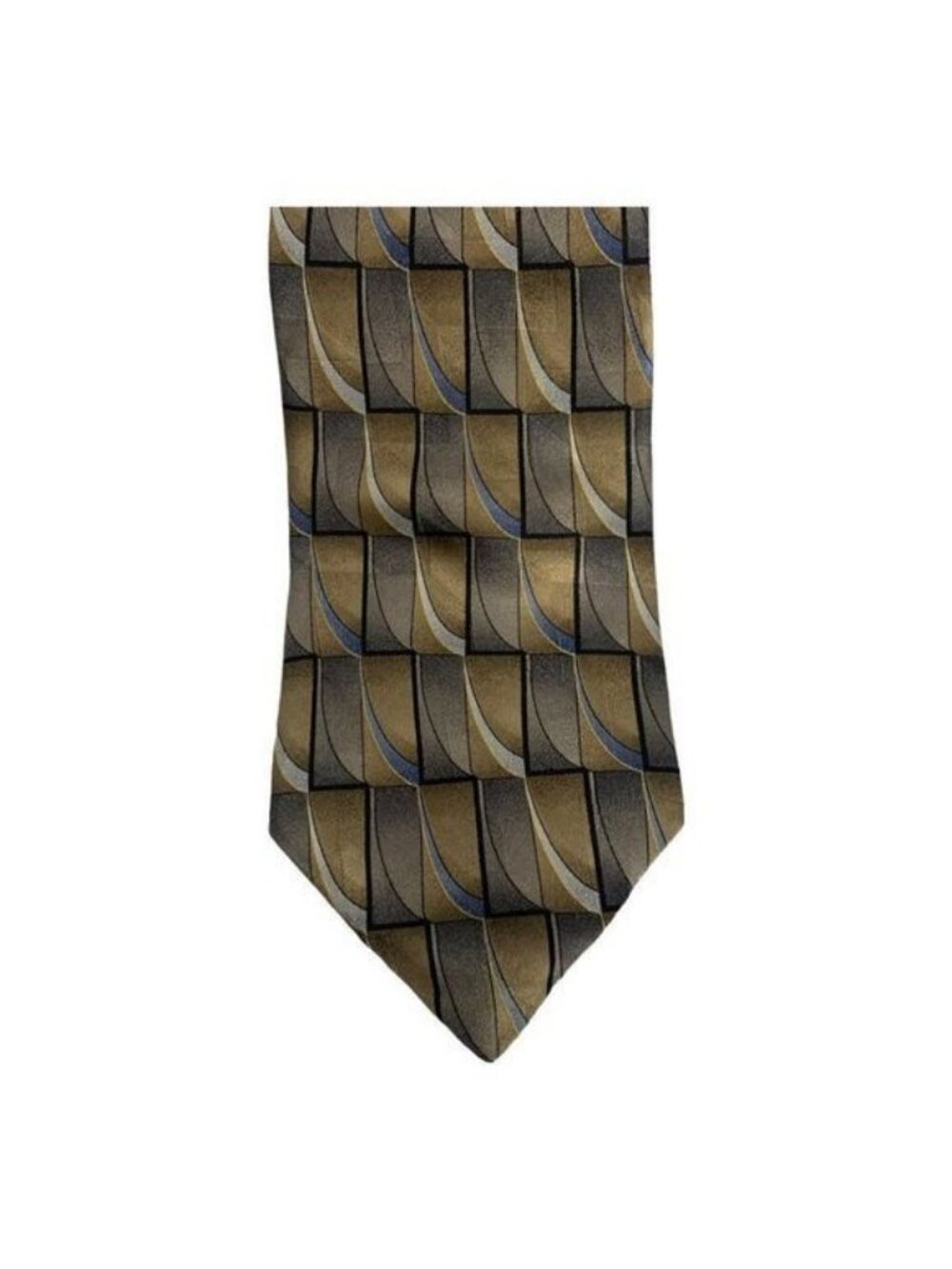 Arrow 100% Silk Mens Geometric Tie Brown Gold Blue Pattern Modern Stylish Formal